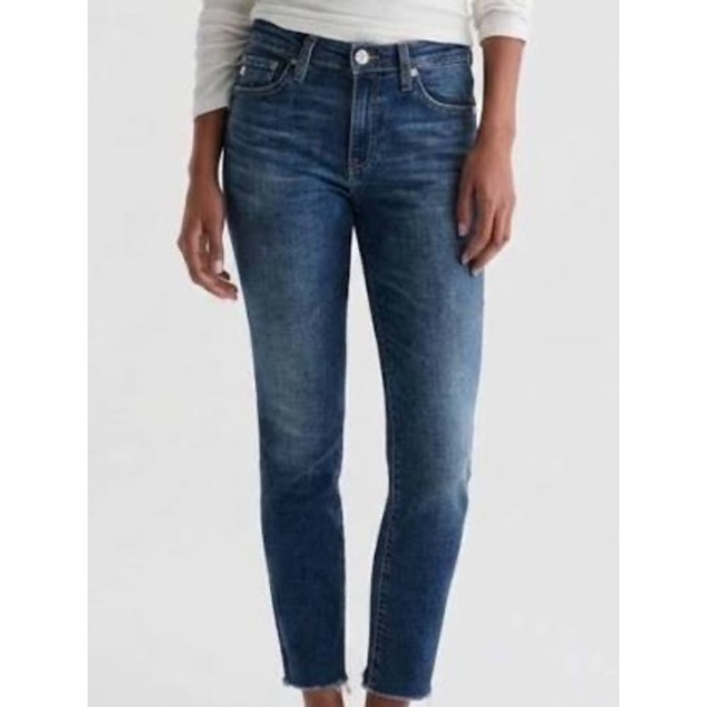 AG Adriano Goldschmied The Prima Crop Cigarette Jeans Dark Wash Raw Hem 27R